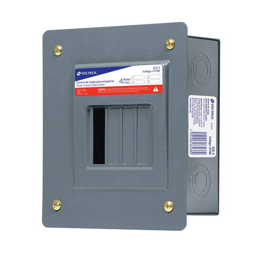 Centro de carga empotrable, 4 polos, Volteck Caja con 2, 47196