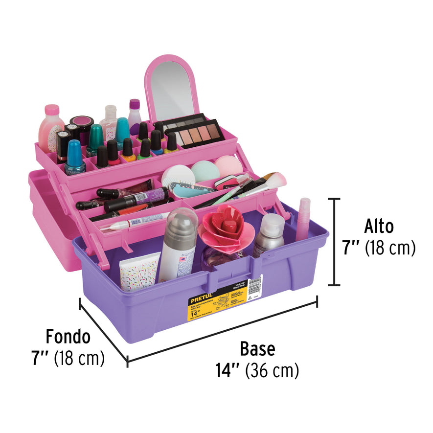 Caja cosmetiquera 14', rosa/morado, Pretul Caja con 3, 25052