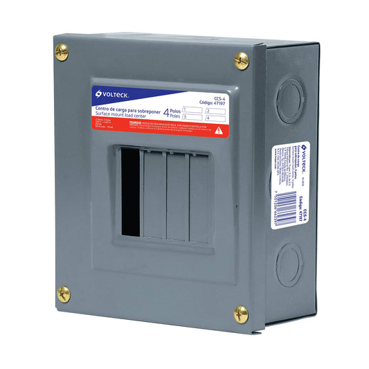 Centro de carga de sobreponer, 4 polos, Volteck Caja con 2, 47197