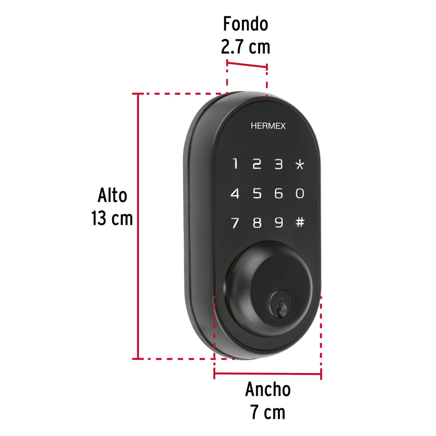 Cerrojo Digital tubular color negro, Hermex, 49093