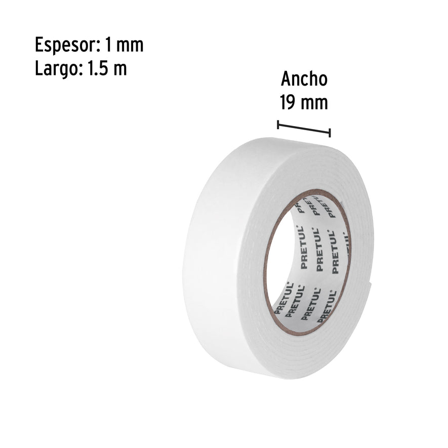 Cinta doble cara de 19 mm x 1.5 m Pretul Caja con 12, 20004