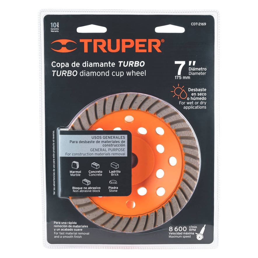 Copa de diamante turbo 7' x 7/8', TRUPER, 12259