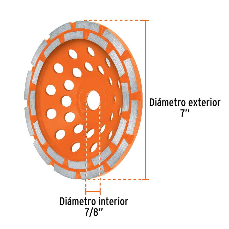 Copa de diamante doble hilera 7' x 7/8', TRUPER, 103213