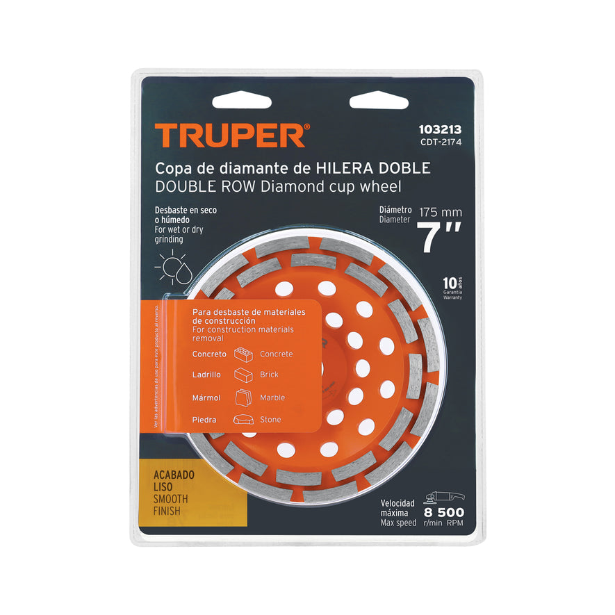 Copa de diamante doble hilera 7' x 7/8', TRUPER, 103213