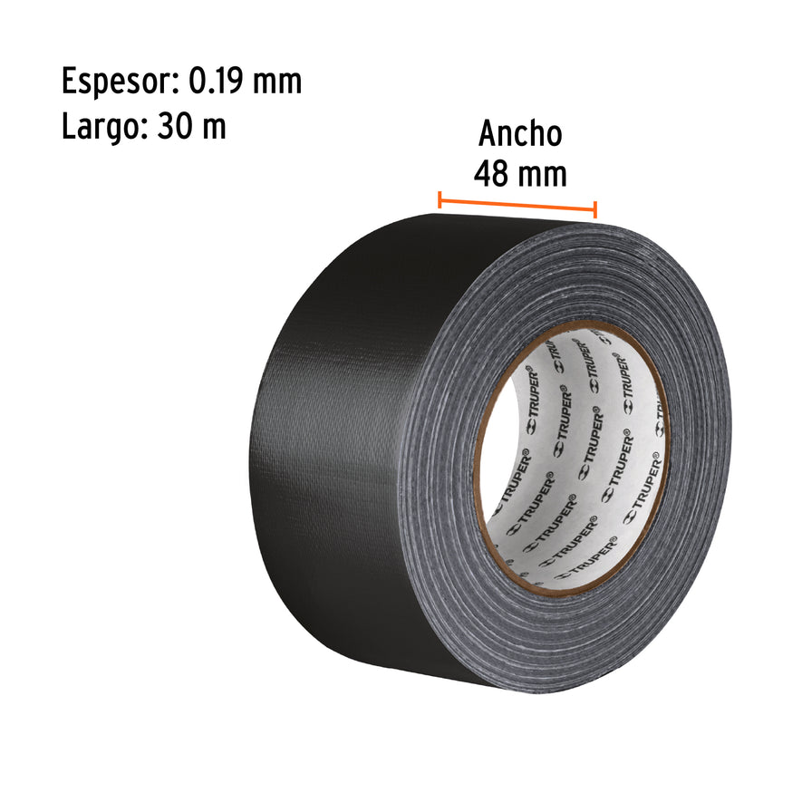 Cinta negra para ducto 30m x 48mm, espesor 0.19mm, Truper Caja con 4, 103062