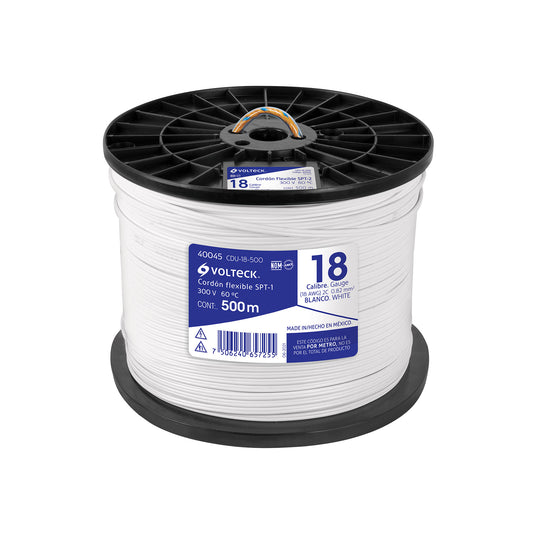 Metro de cordón dúplex flexible SPT 18 AWG en carrete 500 m Caja con 500, 40045