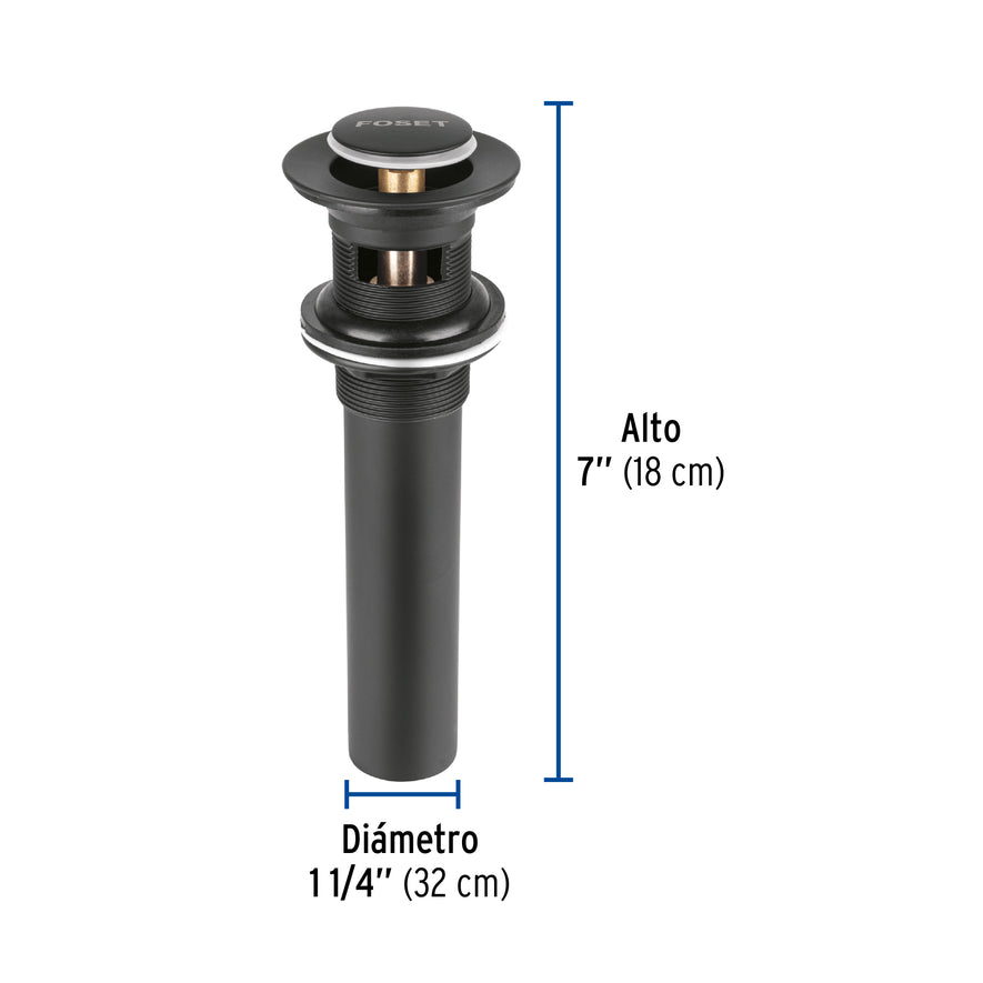 Contra p/lavabo, 1-1/4', con rebosadero, push, latón, negro Caja con 2, 47981