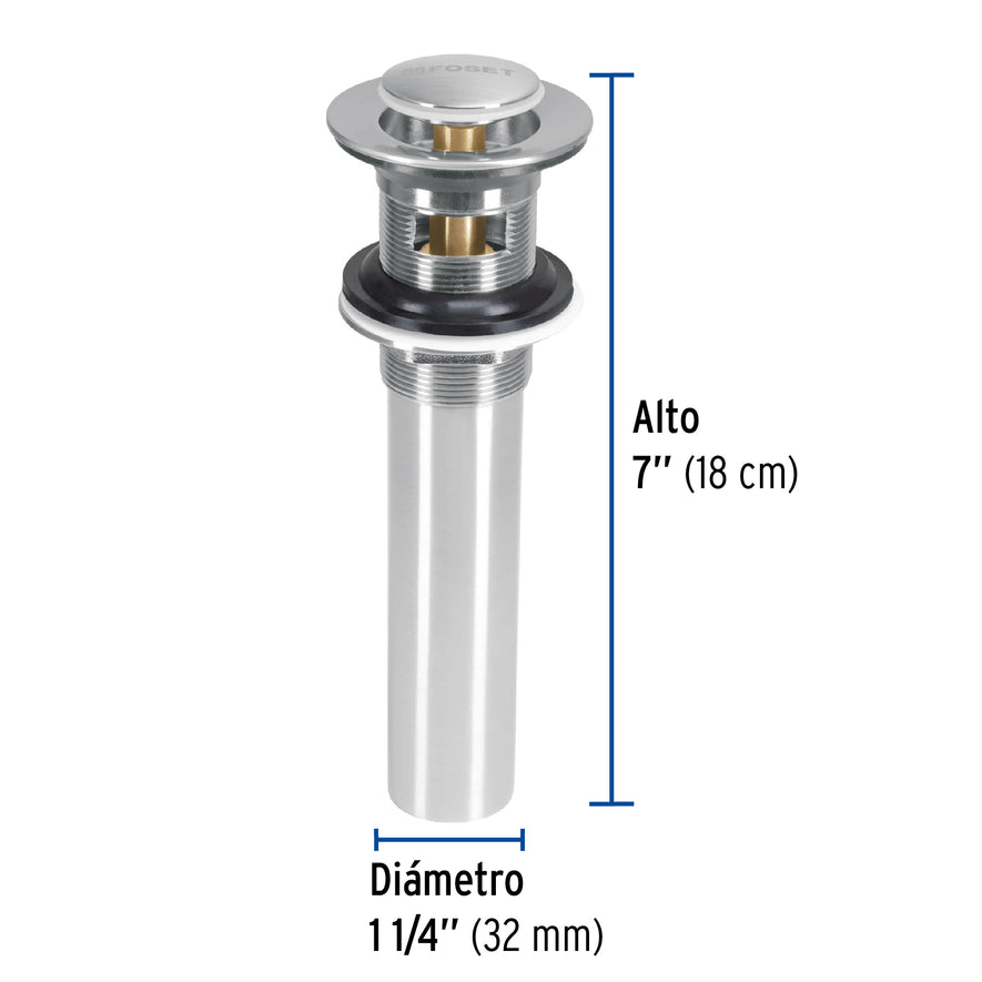 Contra p/lavabo con rebosadero, sistema push, satín, 1-1/4' Caja con 2, 45283