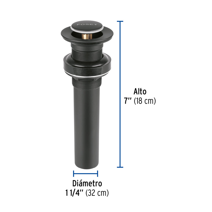 Contra p/lavabo, 1-1/4', sin rebosadero, push, latón, negro Caja con 2, 47982