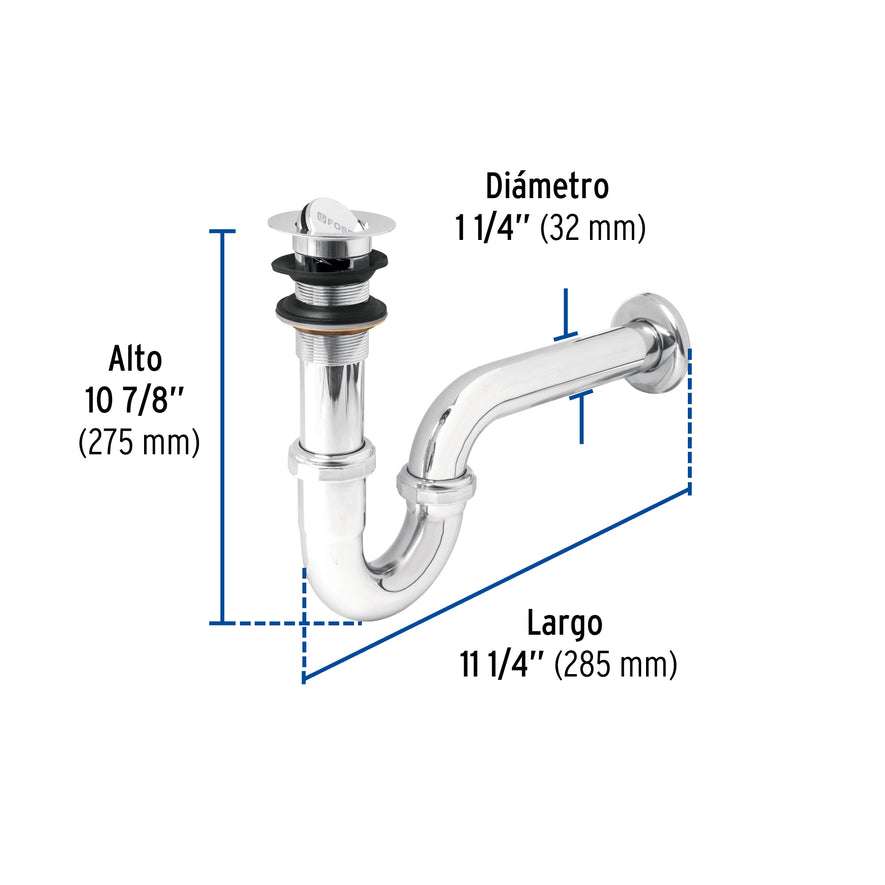 Céspol 1-1/4', contra tipo moneda, latón cromo, para lavabo Caja con 2, 49337