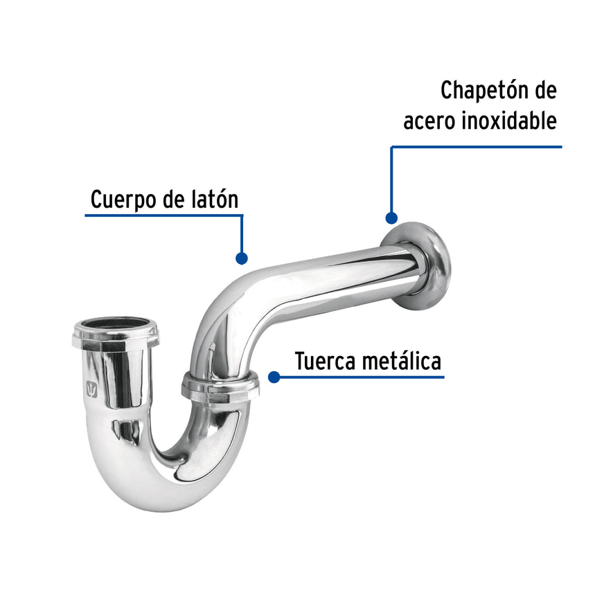 Céspol 1-1/2', sin contra, latón cromo, para fregadero Caja con 2, 49336