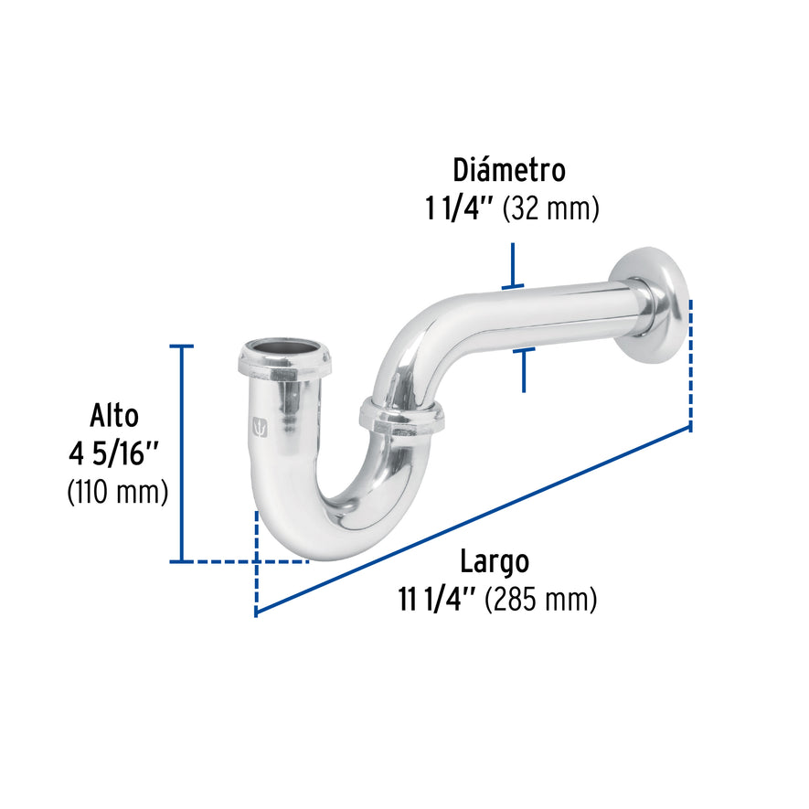Céspol 1-1/4', sin contra, latón cromo, para lavabo, Foset Caja con 2, 49985