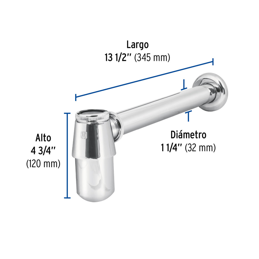 Céspol de bote 1-1/4', sin contra, latón cromo, para lavabo Caja con 2, 49986