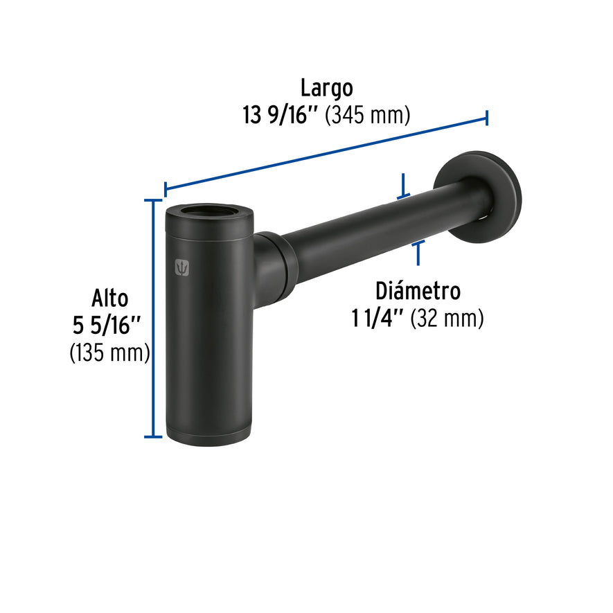 Céspol de bote minimalista 1 1/4', negro, para lavabo, Foset, 48269