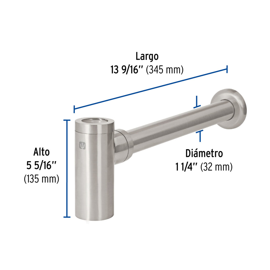 Céspol de bote minimalista 1 1/4', satín, para lavabo, Foset, 45284