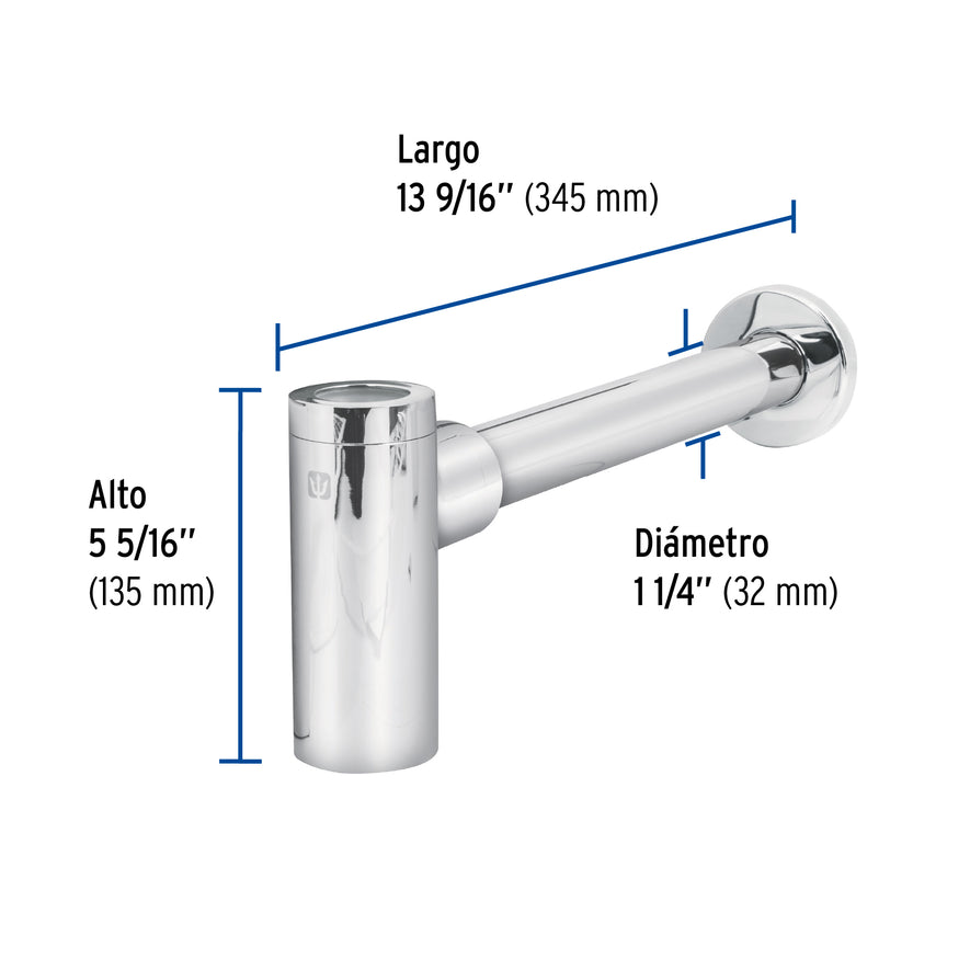 Céspol de bote minimalista 1 1/4', cromo, para lavabo, Foset, 49987