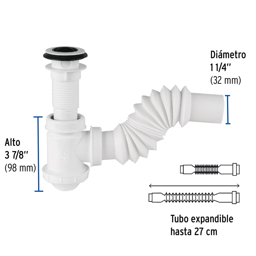 Céspol de bote 1-1/4', contra, polipropileno, para lavabo Caja con 4, 49366