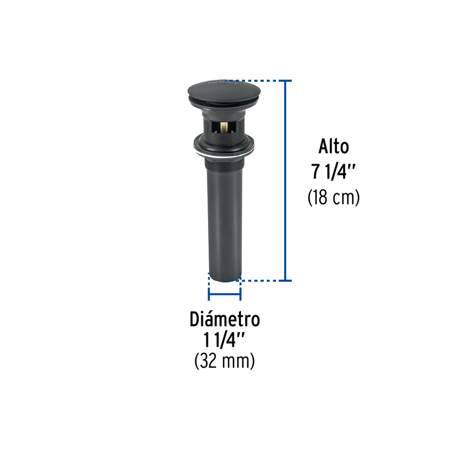 Contra p/lavabo, 1-1/4', con rebosadero, hongo, latón, negro Caja con 2, 45703