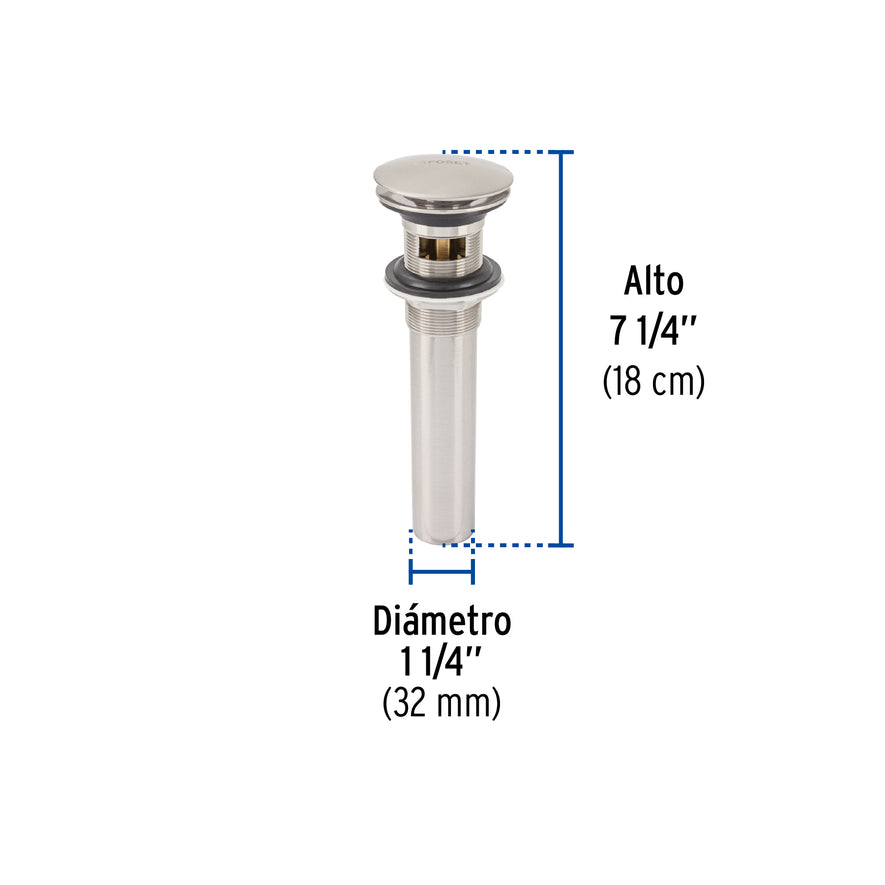 Contra p/lavabo, 1-1/4', con rebosadero, hongo, latón, satín Caja con 2, 45702