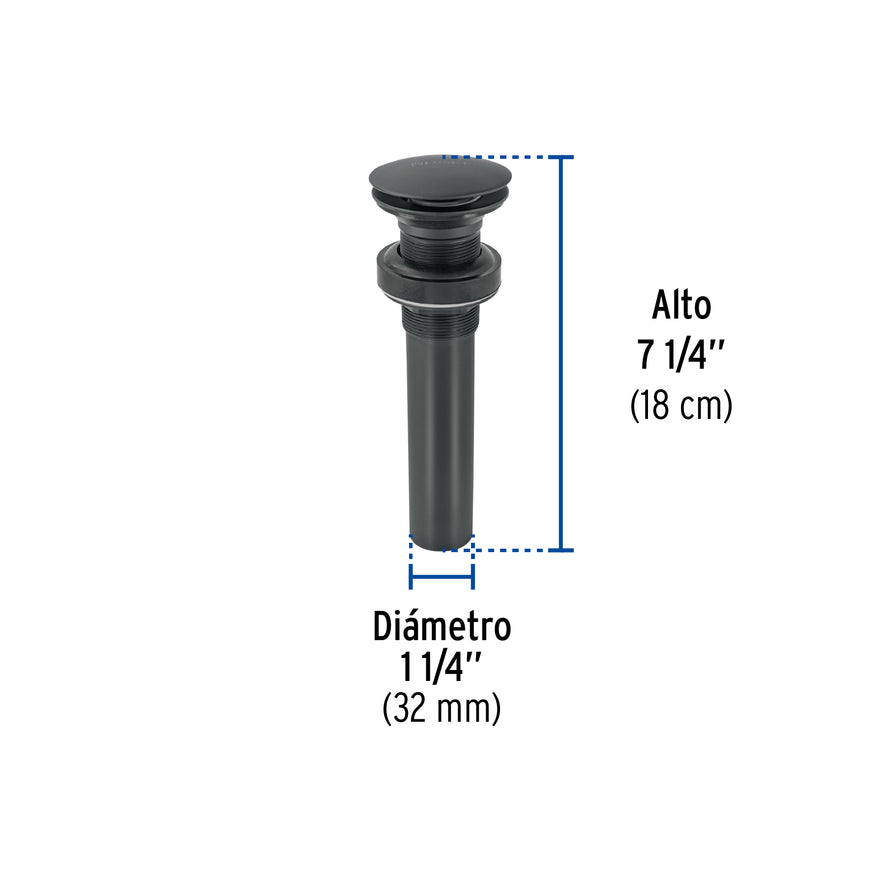 Contra p/lavabo, 1-1/4', sin rebosadero, hongo, latón, negro Caja con 2, 45700