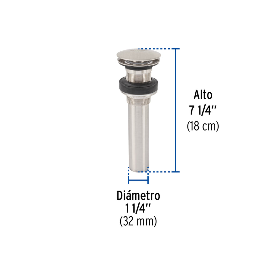 Contra p/lavabo, 1-1/4', sin rebosadero, hongo, latón, satín Caja con 2, 45699