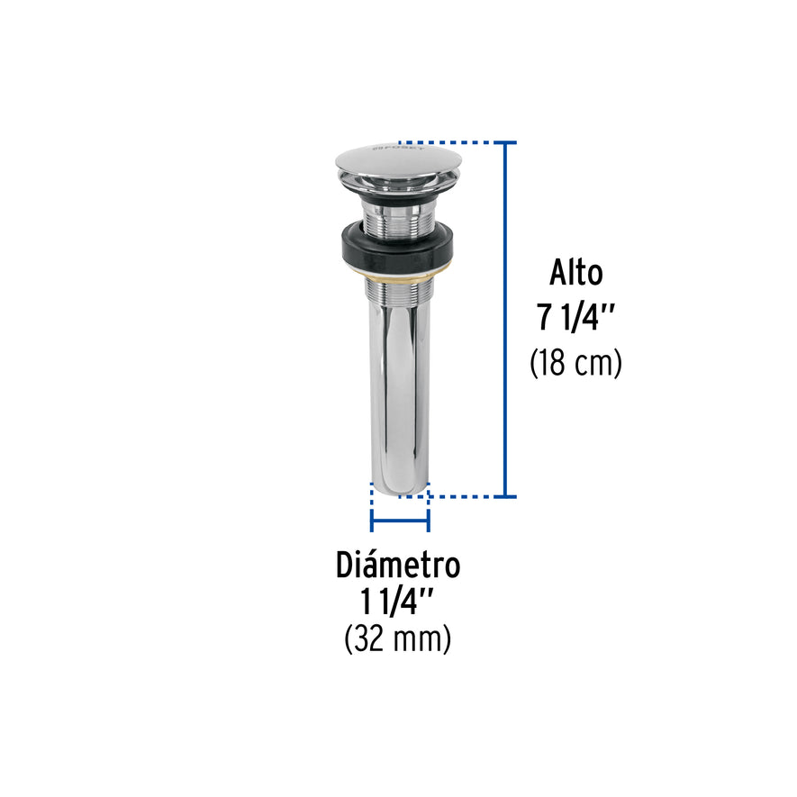 Contra p/lavabo, 1-1/4', sin rebosadero, hongo, latón, cromo Caja con 2, 45698