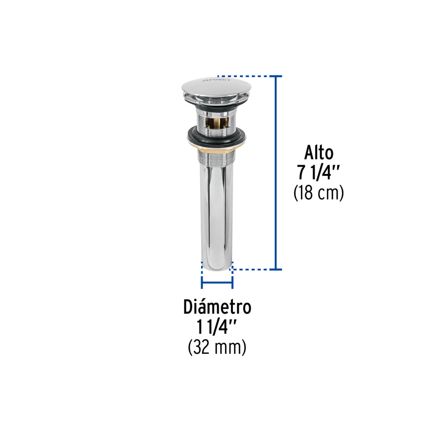 Contra p/lavabo, 1-1/4', con rebosadero, hongo, latón, cromo Caja con 2, 45701