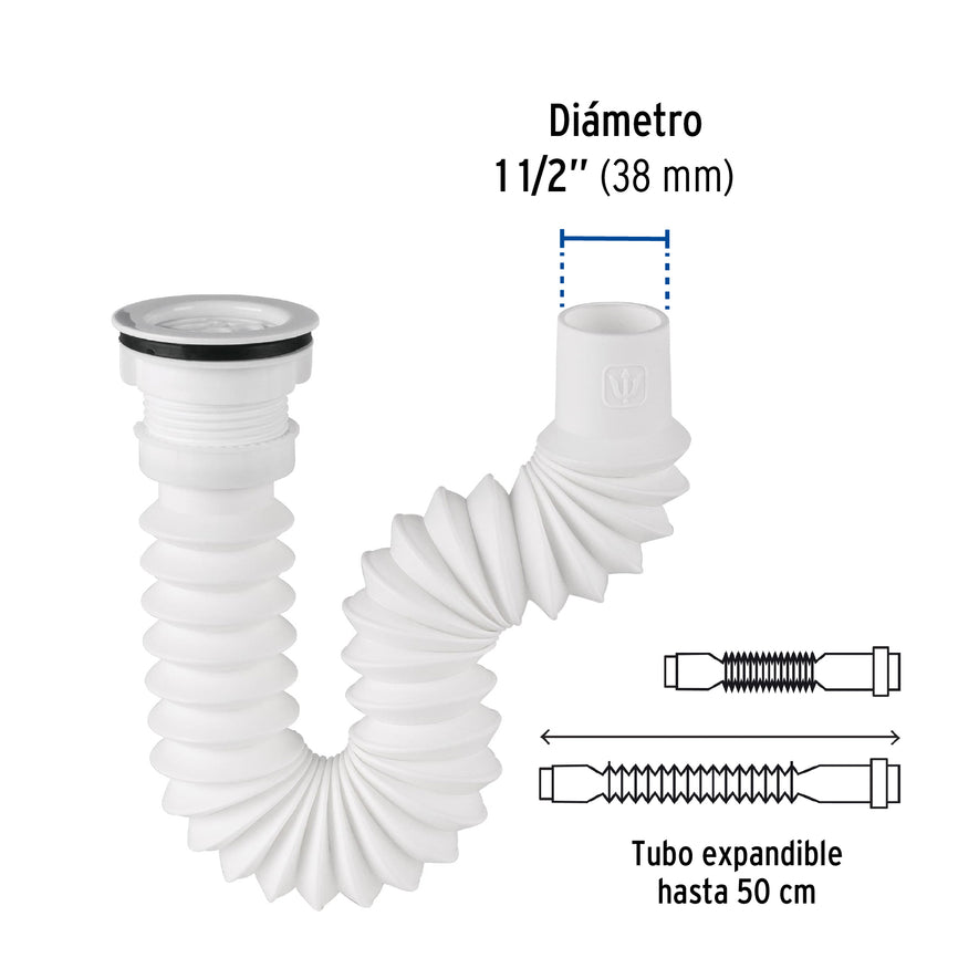 Céspol flexible 1 1/2', contra, polipropileno para fregadero Caja con 4, 49370