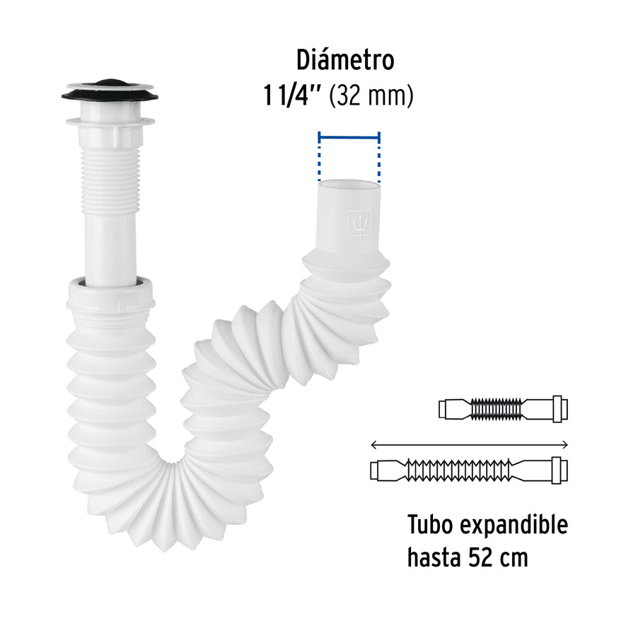 Céspol flexible 1-1/4', contra, polipropileno, para lavabo Caja con 4, 49365