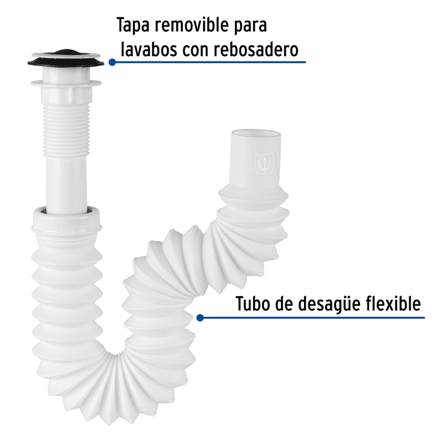 Céspol flexible 1-1/4', contra, polipropileno, para lavabo Caja con 4, 49365