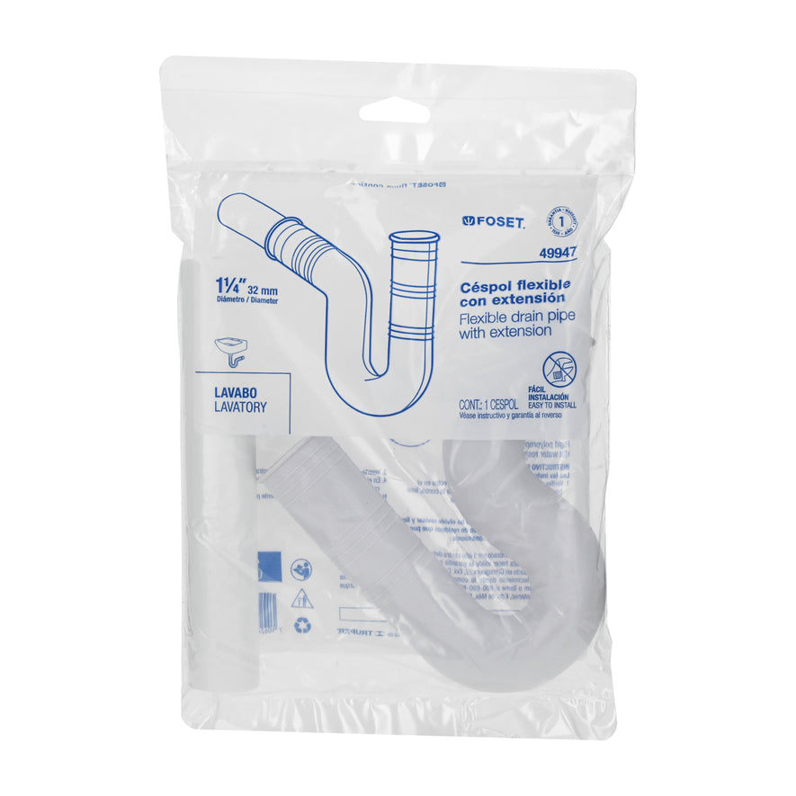 Céspol flexible 1-1/4' de PVC, con extensión, para lavabo Caja con 5, 49947