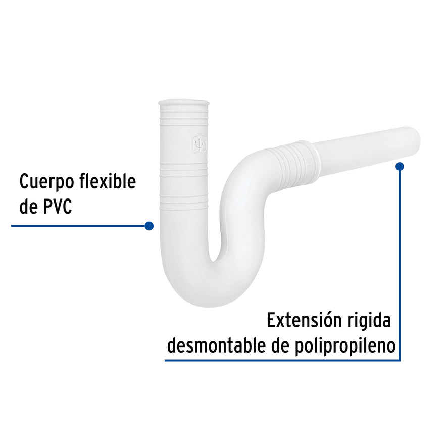 Céspol flexible 1-1/4' de PVC, con extensión, para lavabo Caja con 5, 49947