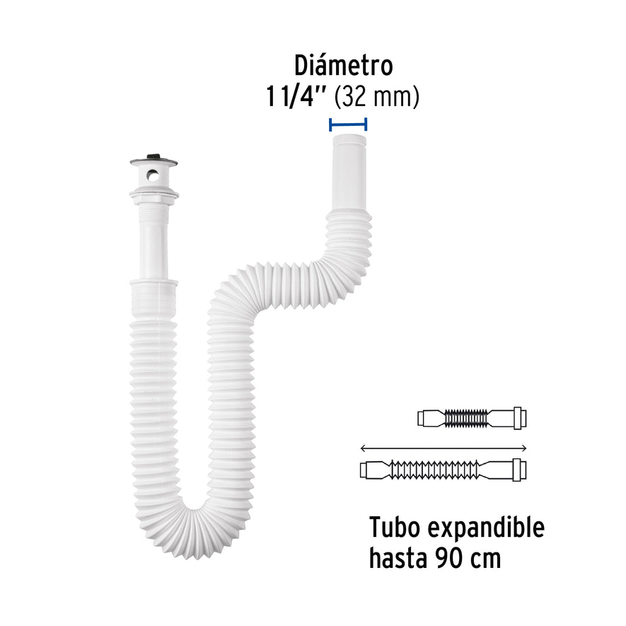 Céspol flexible para lavabo, 90 cm, arillo metálico, Foset Caja con 4, 45318