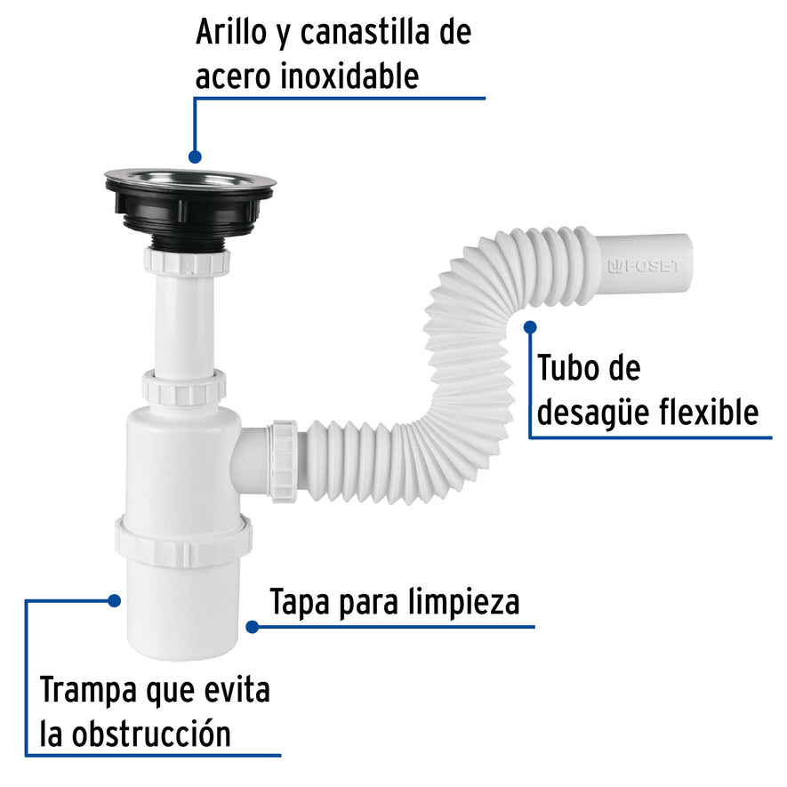 Céspol de bote con contracanasta de acero inox. p/fregadero Caja con 4, 49506