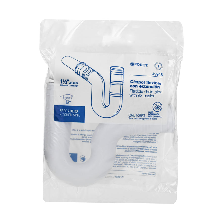 Céspol flexible 1-1/2' de PVC, con extensión, para fregadero Caja con 5, 49948