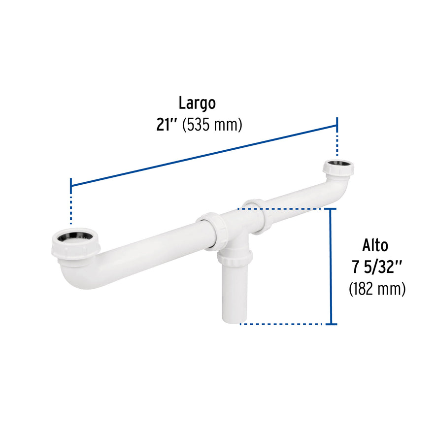 Céspol doble 1-1/2', s/contra, polipropileno, para fregadero Caja con 4, 48338
