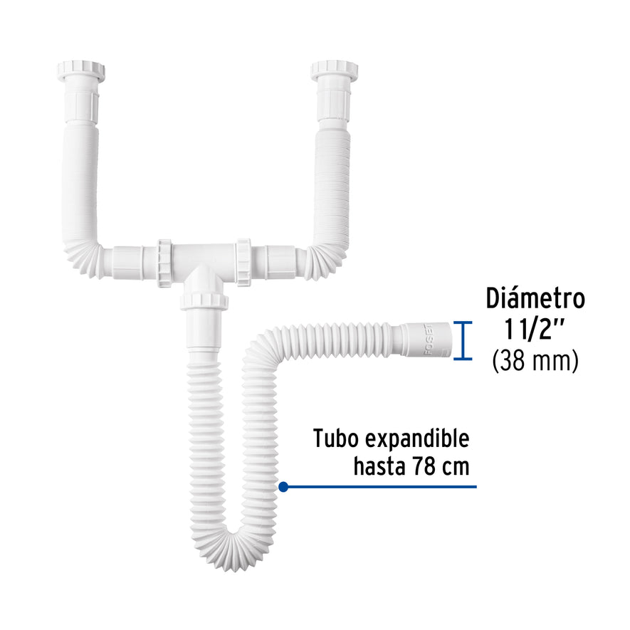 Céspol flexible doble para fregadero, polipropileno, 1-1/2' Caja con 4, 45319