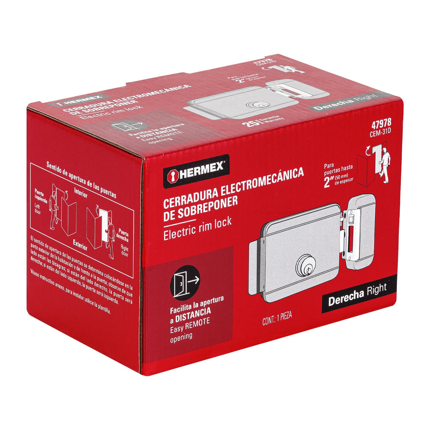 Cerradura electromecánica sin botón, derecha, Hermex, 47978