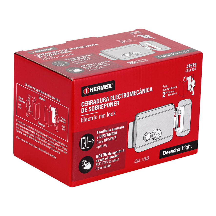 Cerradura electromecánica con botón, derecha, Hermex, 47979