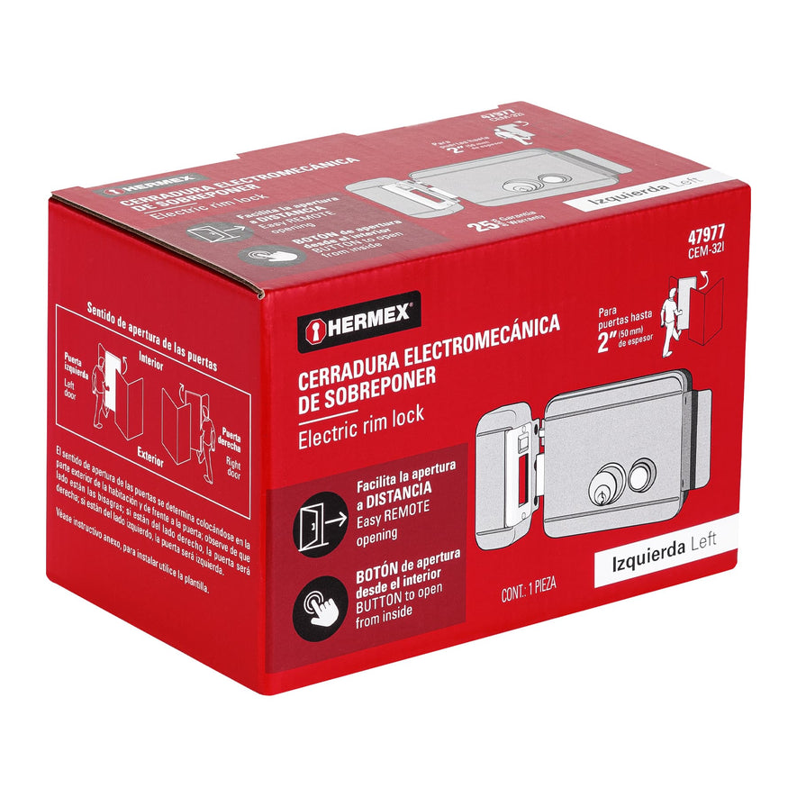 Cerradura electromecánica con botón, izquierda, Hermex, 47977