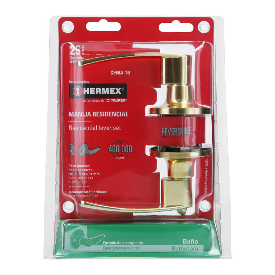 Cerradura manija 'Turín' p/baño láton brillante, cil latón Caja con 3, 43658