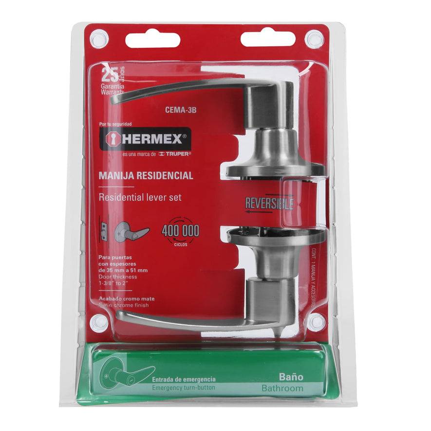 Cerradura manija 'Turín' p/baño cromo mate, cil latón Caja con 3, 43653