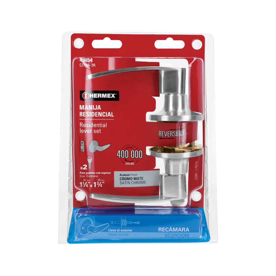 Cerradura manija 'Turín' p/recámara cromo mate, cil latón Caja con 3, 43654