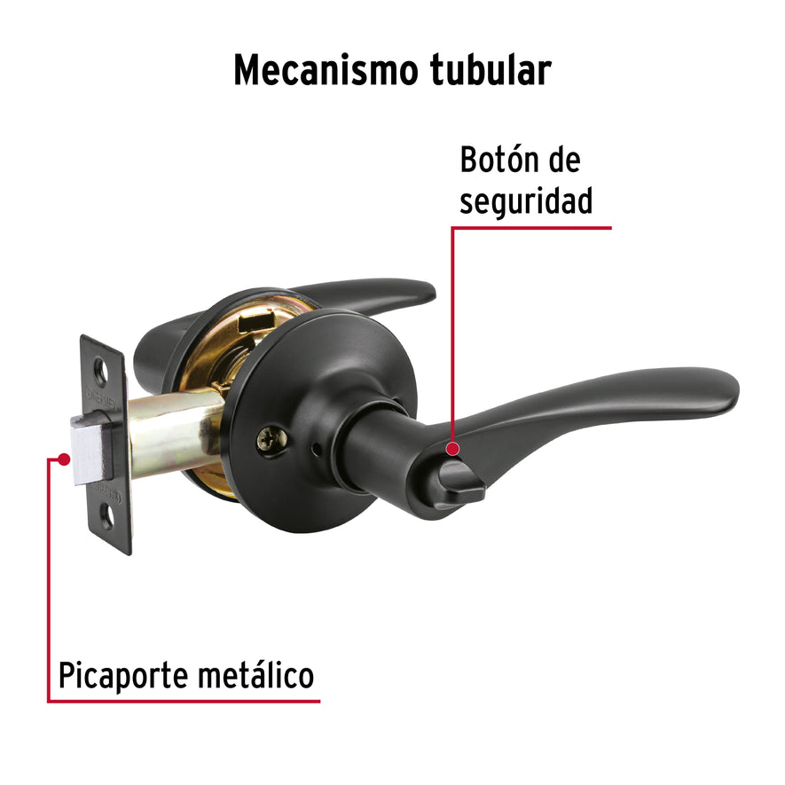 Cerradura manija 'Milán' p/baño, negro, cil latón, Basic Caja con 3, 28154