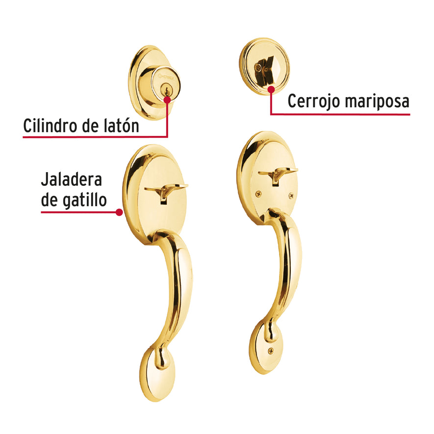 Doble jaladera, perilla y cerrojo mariposa, brillante, Basic, 23676