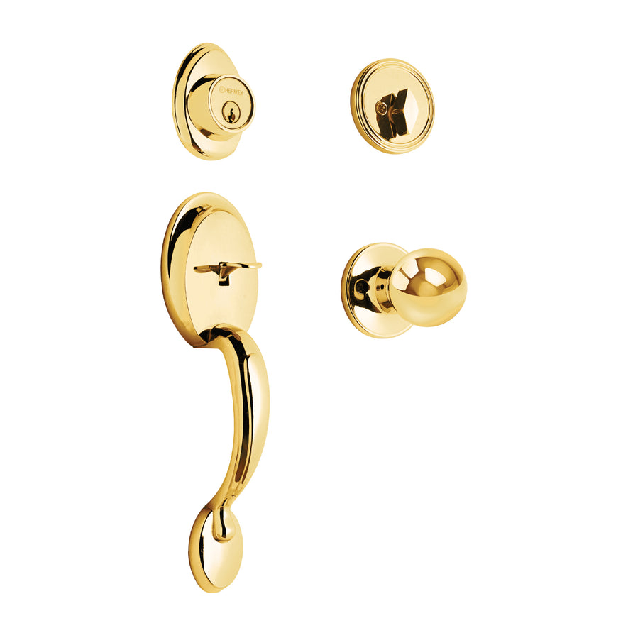 Jaladera, perilla y cerrojo mariposa, latón brillante, Basic, 23671