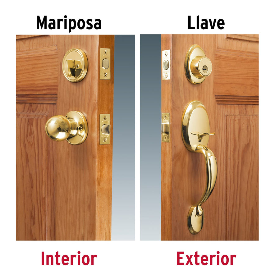 Jaladera, perilla y cerrojo llave-mariposa, latón brillante, 43021