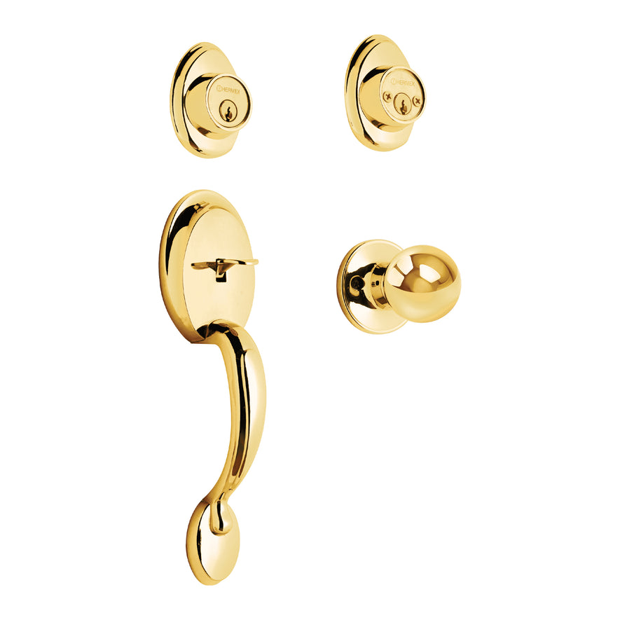 Jaladera, perilla y cerrojo llave, latón brillante, Basic, 23670