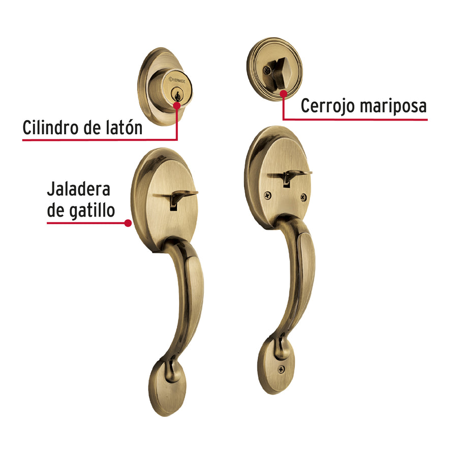 Doble jaladera, perilla y cerrojo mariposa, antiguo, Basic, 23677