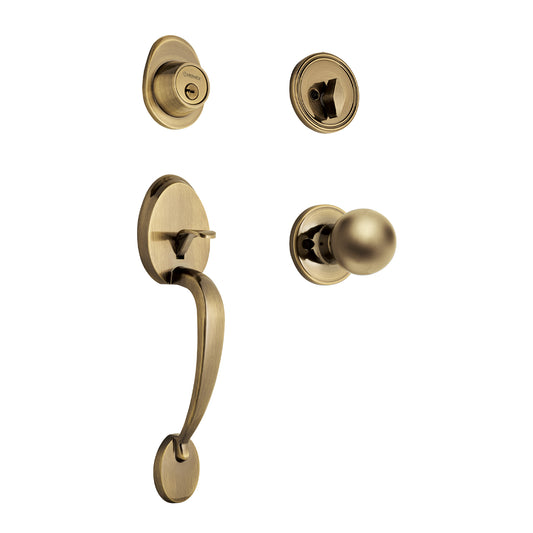 Jaladera, perilla y cerrojo llave-mariposa, latón antiguo, 43023